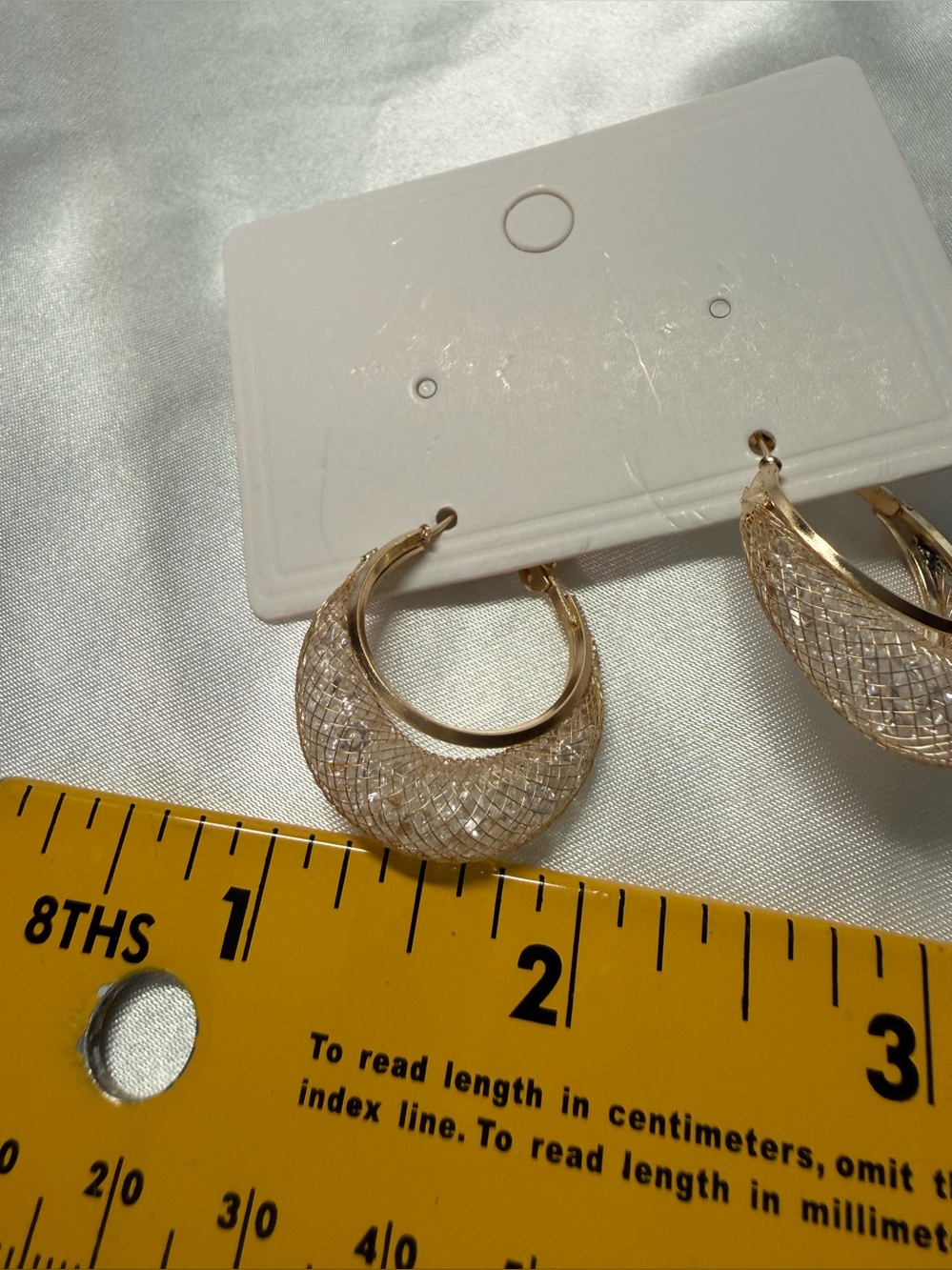 Gold Textured Mesh Hoop Earrings Statement Hoops Lightweight Glam NWT - Picture 5 of 7